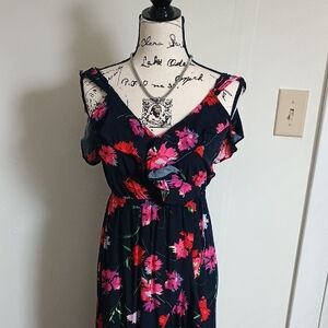 Express Blue and Pink Ruffled Smocked Maxi Dress